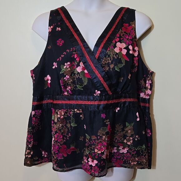 Floral Y2K Babydoll Wrap Tank Size 28 Whimsigoth Velvet Burnout Dark Fairy - Picture 1 of 10